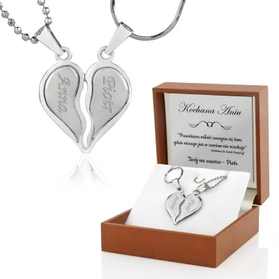 Naszyjnik ze srebra z personalizacją na prezent dla zakochanych 