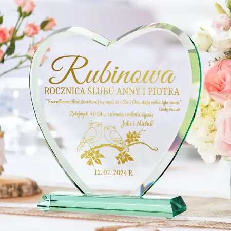 Statuetka szklana z grawerem na 40 rocznicę ślubu - Rubinowa