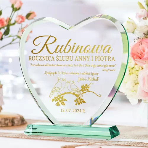 Statuetka szklana z grawerem na 40 rocznicę ślubu - Rubinowa