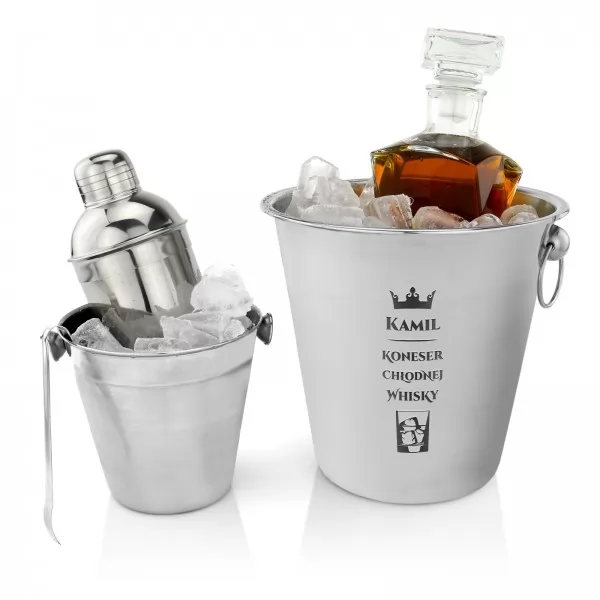 Zestaw kubełek na lód, karafka i shaker - Koneser Whisky