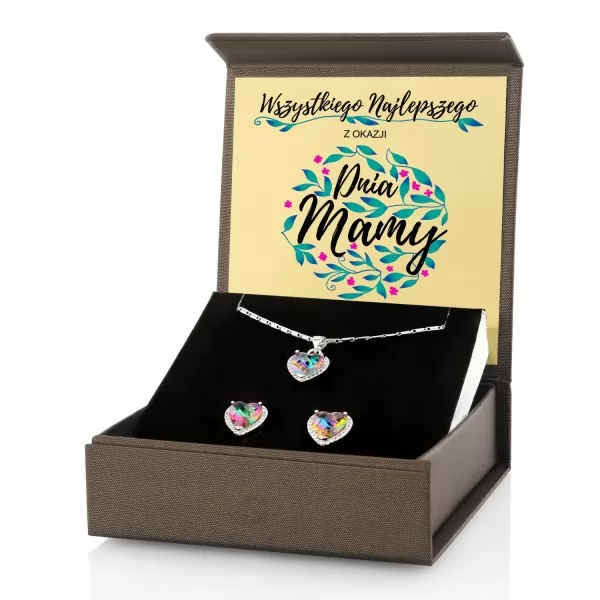 Biżuteria z kryształami Serce w pudełku z dedykacją na prezent na Dzień Mamy