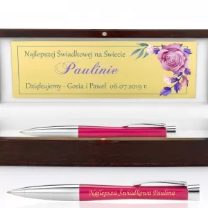 grawerowany długopis w drewnianym pudełku na prezent dla świadka weselnego