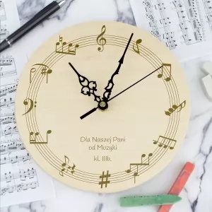 prezent dla nauczycielki muzyki drewniany zegar z grawerem