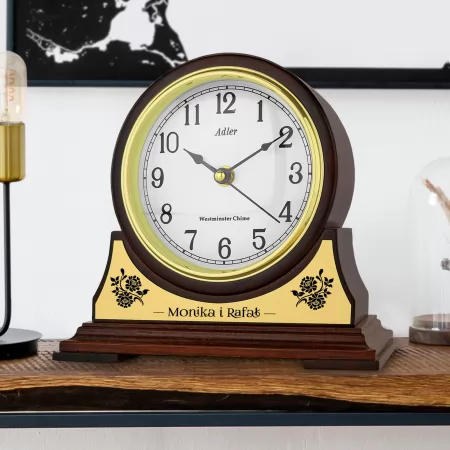 Drewniany zegar kominkowy z grawerem dowolnej dedykacji na prezent