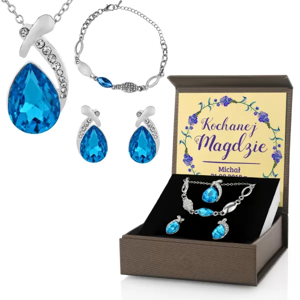 Komplet biżuterii w pudełku z dedykacją - Blue Crystal