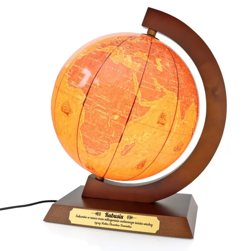 globus podświetlany z wygrawerowaną dedykacją