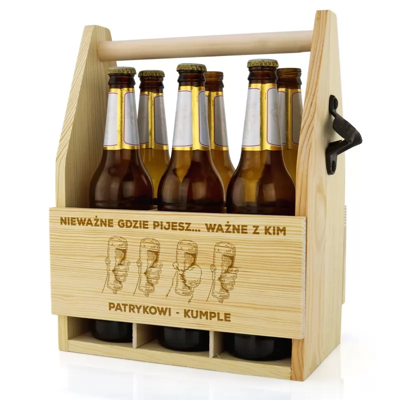 grawerowana drewniana skrzynka na piwo na prezent dla kumpla