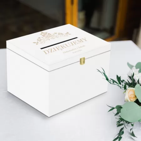 Drewniane pudełko na koperty z grawerem personalizacji - Róże