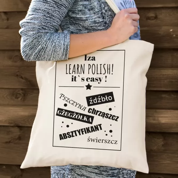 Bawełniana torba z nadrukiem Learn Polish dla niej