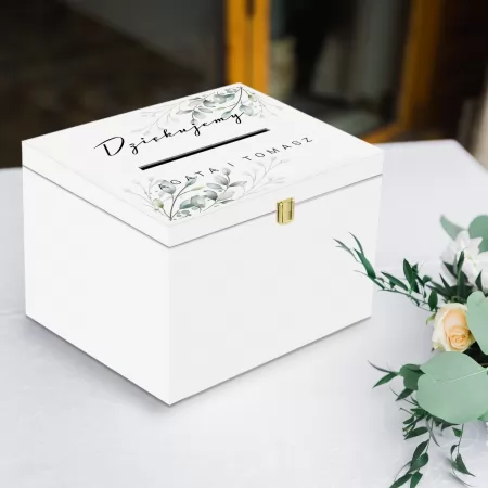 Drewniane pudełko na koperty z nadrukiem - Kwiatowy wianek