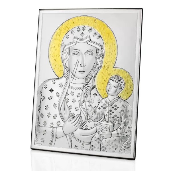 Upominek dla nowożeńców srebrny obrazek z grawerem - Czarna Madonna