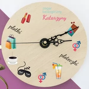 zegar drewniany z nadrukiem na prezent dla dziewczyny zegar biologiczny
