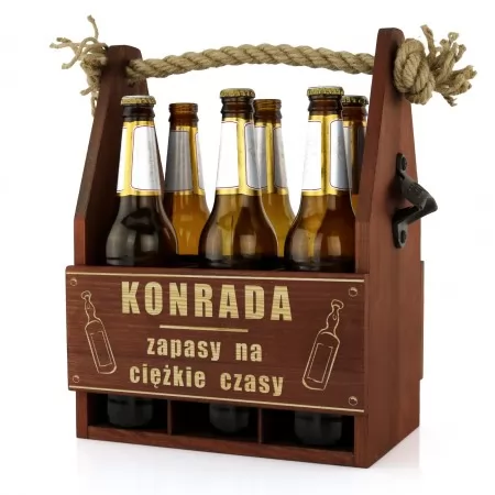 Drewniana skrzynka na piwo z otwieraczem - Zapasy na ciężkie czasy