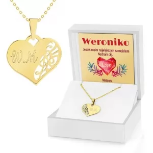 złoty łańcuszek z serduszkiem w pudełku Szczęście z nadrukiem na prezent dla niej