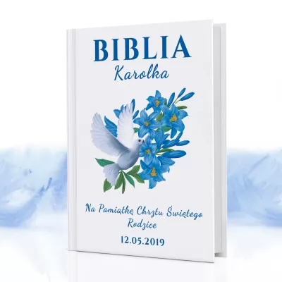 Biblia dla dzieci na chrzest dla chłopca - Niebieskie Lilie