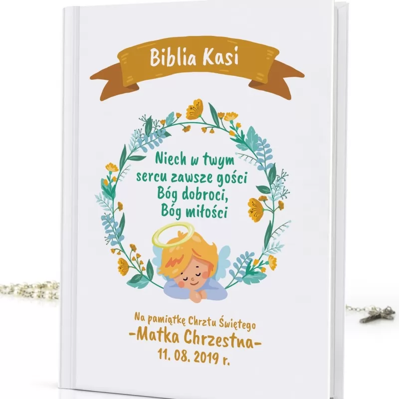 spersonalizowana biblia dla dzieci Boże Serce na prezent na chrzest dla dziewczynki