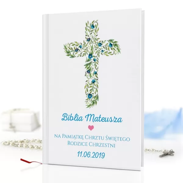 Biblia dla dzieci na pamiątkę chrztu - Niebieskie Kwiaty