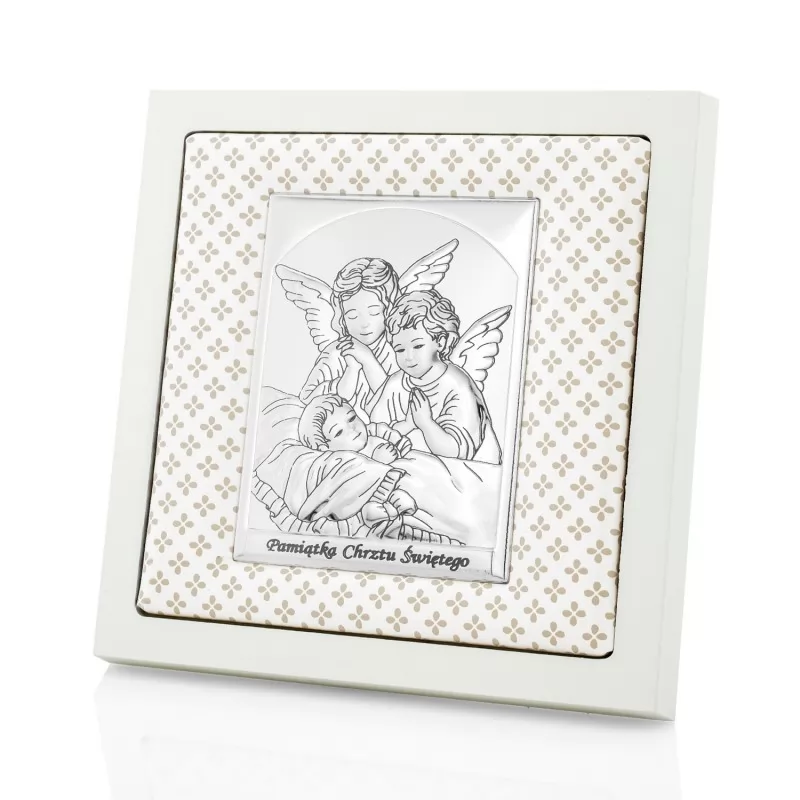 obrazek srebrny anioły na prezent na chrzciny