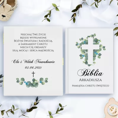 Biblia dla dzieci w szkatułce na chrzest - Niebieski Krzew