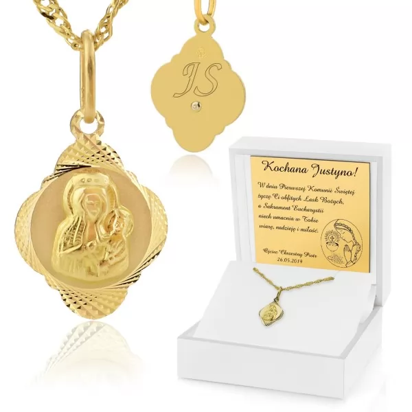Złoty medalik pr. 585 i łańcuszkiem prezent komunijny - Matka Kościoła