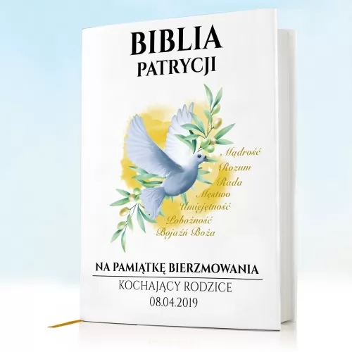 Biblia z nadrukiem dedykacji na bierzmowanie - Gołąb z Gałązką Oliwną
