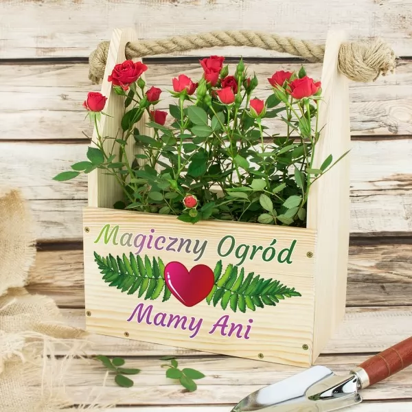 Drewniana doniczka na kwiaty z nadrukiem dla mamy - Magiczny Ogród