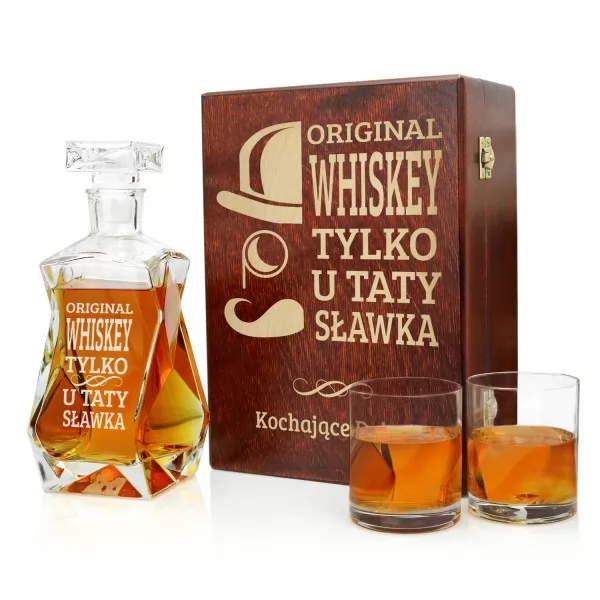 Karafka z grawerem i szklankami w skrzynce dla taty - Original Whiskey