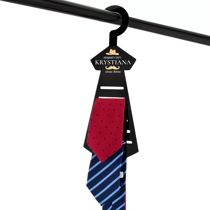 personalizowany wieszak na krawaty z nadrukiem na prezent dla taty krawaciarz