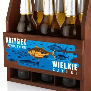 drewniana skrzynka na piwo z nadrukiem na śmieszny prezent dla wędkarza łowię tylko