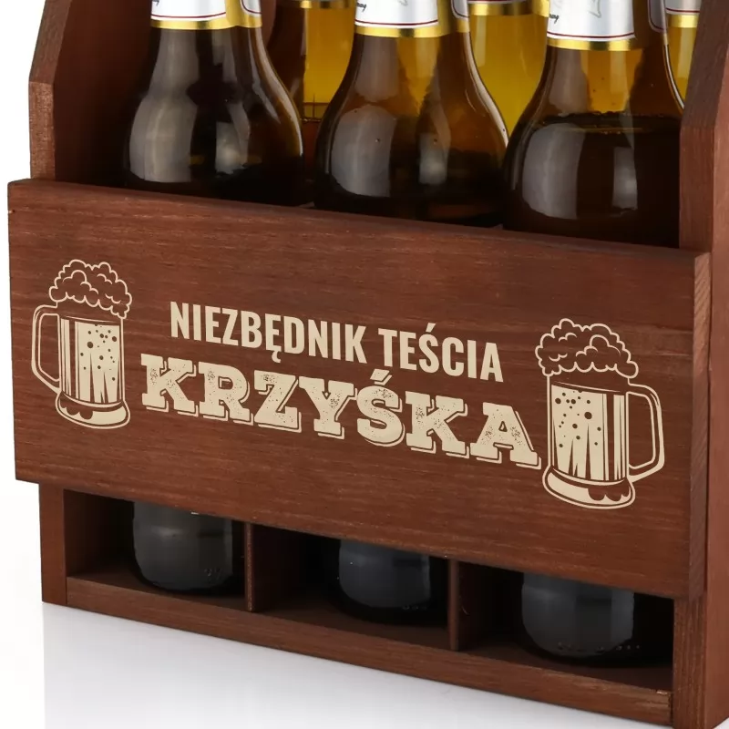 drewniana skrzynka na piwo na śmieszny prezent dla teścia
