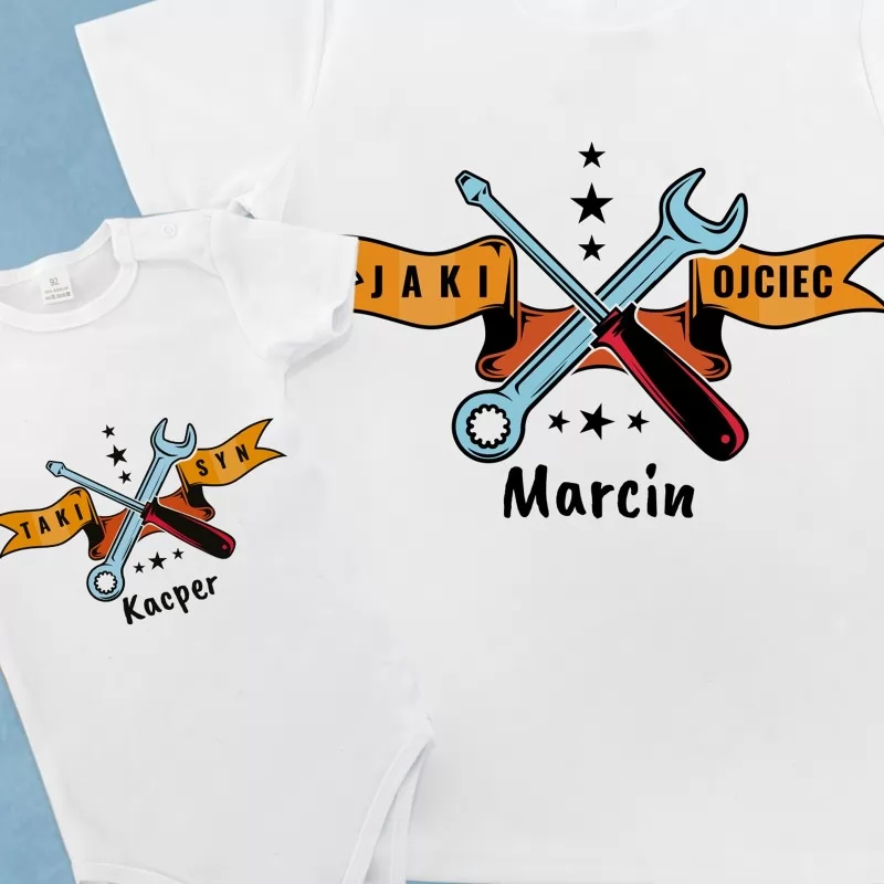 koszulka z nadrukiem i body dla dziecka na prezent dla mechanika majsterkowy team