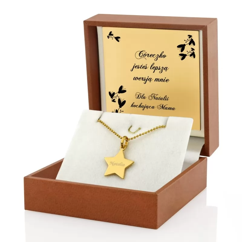 pudełko biżuteryjne z dedykacją na upominek dla córki gwiazdka