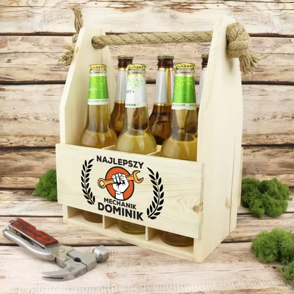 Drewniana skrzynka na piwo z nadrukiem dla mechanika - Klucz w Dłoń