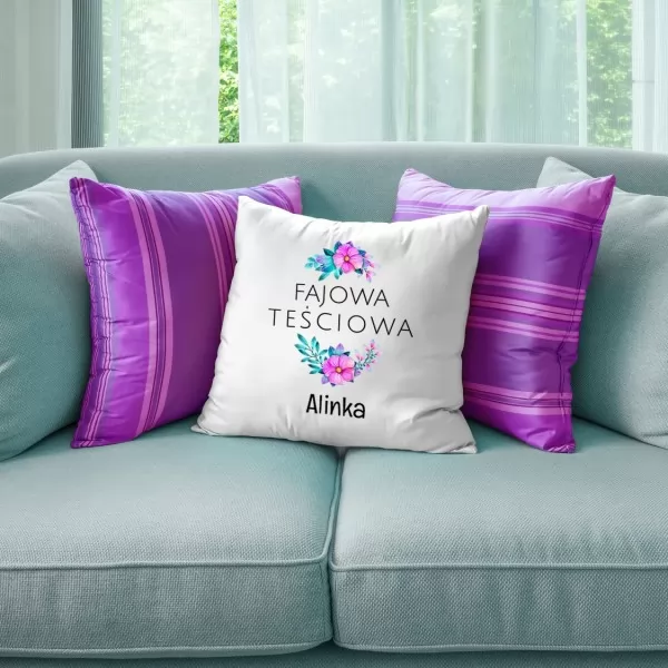 Poduszka z nadrukiem na śmieszny prezent dla teściowej - Fajowa Teściowa