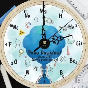 prezent dla nauczyciela chemii drewniany zegar z nadrukiem i dedykacją