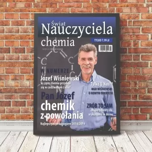 Okładka magazynu ze zdjęciem w ramie dla nauczyciela chemii