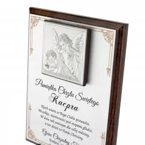 srebrny obrazek na chrzest z nadrukiem na prezent na pamiątkę chrztu
