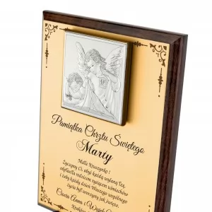 srebrny obrazek z nadrukiem na chrzest na pamiątkę chrztu świętego 