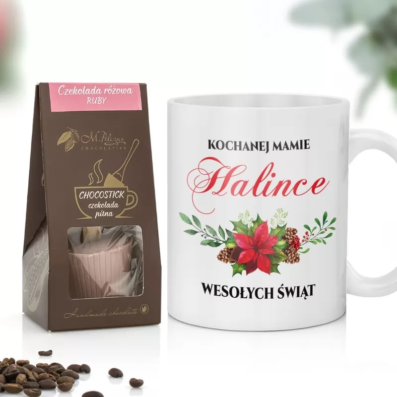 kubek z personalizacją i pitna czekolada na świąteczny prezent dla mamy