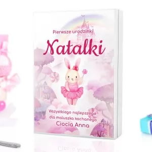 Pudełko różowe z personalizacja na sztućce na prezent dla dziewczynki na roczek
