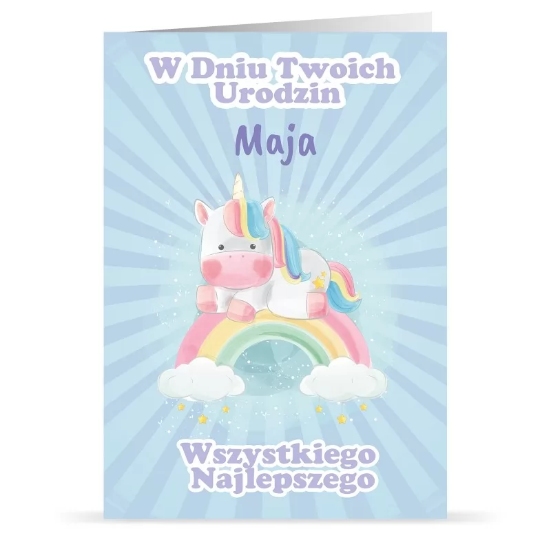 kartka personalizowana z życzeniami i nadrukiem imienia dla dziewczynki na urodziny
