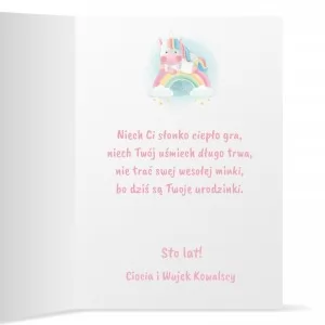 kartka z życzeniami na urodziny dla dziewczynki z nadrukiem imienia