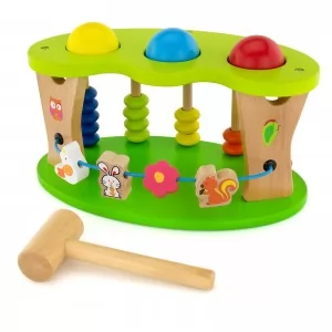 drewniana zabawka edukacyjna dla dziecka przybijanka  z młotkiem