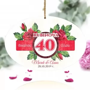 spersonalizowana tabliczka z kolorowym nadrukiem i dedykacją na prezent na 40 rocznicę ślubu przyjaciół