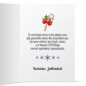 wnętrze kartki z nadrukiem życzeń  z okazji świąt