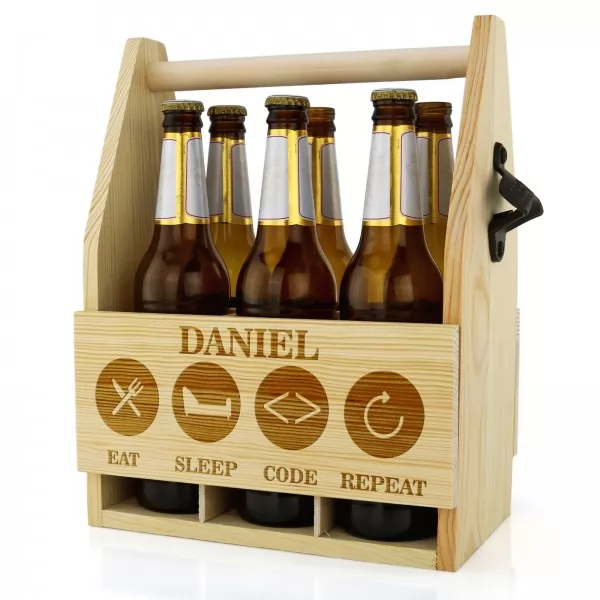 Drewniana skrzynka na piwo z otwieraczem dla programisty - Beer Code Reapet
