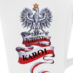 kubek z kolorowym nadrukiem godła i barw Polski i personalizacją na prezent dla patrioty