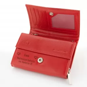 czerwony portfel damski z grawerem